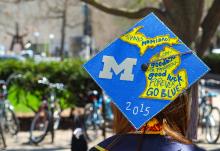 Graduation cap decorated with Michigan