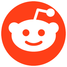 Reddit orange circle logo with round, white smiley face and an antenna.