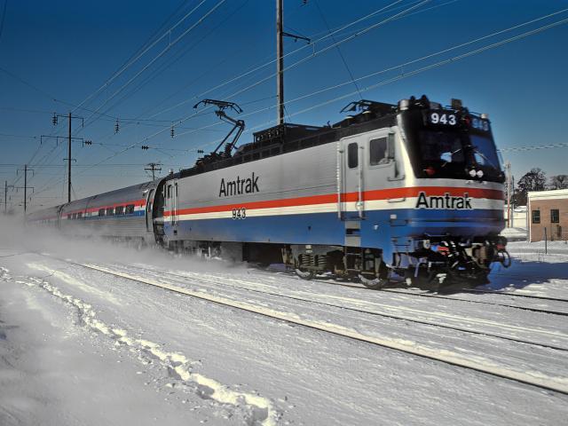 Amtrak train in snow