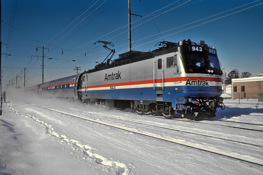 Amtrak train in snow