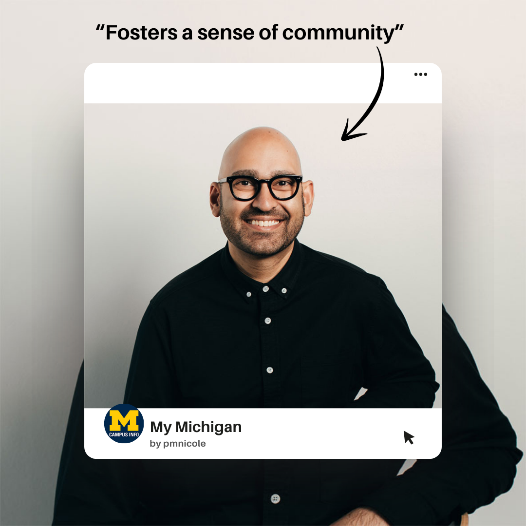 Polaroid photo-design of Nicole's mentor, Prof Nitesh Singh, featuring a bald man with dark beard scruff and black horned-rimmed plastic glasses, in black button-down shirt (neutral background). 